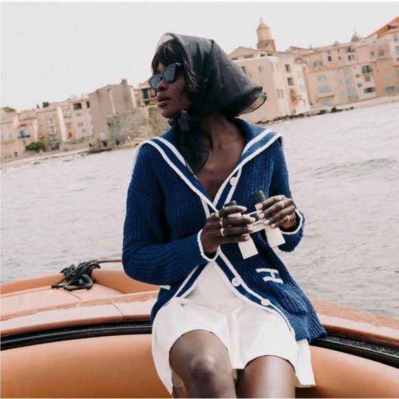 J. Crew Sweaters - J CREW Textured Sailor Cardigan Sweater Blue White Size Medium Preppy‎ Nautical